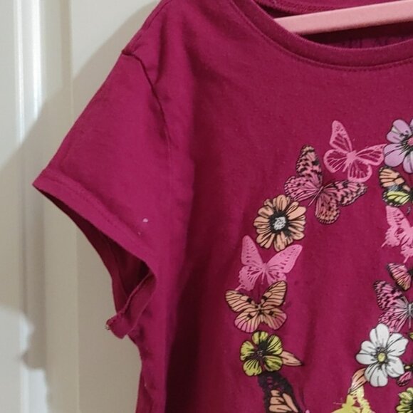 3/$25 The Children place dark red shirt sleeve t-shirt top butterflies - Picture 3 of 4